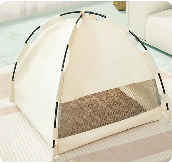 Cute Cat Teepee Cave, Cat Tent Foldable Indoor Outdoor with Thick Mat,Puppy Bed Tent,Bunny Pet Tent Teepee,Portable Dog House Teepee Tent, Cat Bed,Dog Bed Tent,Puppy Bunny,Pet Tent Teepee (B, S)
