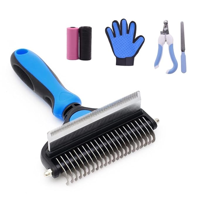 ANTNX 6-piece pet grooming and cleaning set Hair removal comb with pet nail clippers and file Pet gloves for dogs and cats