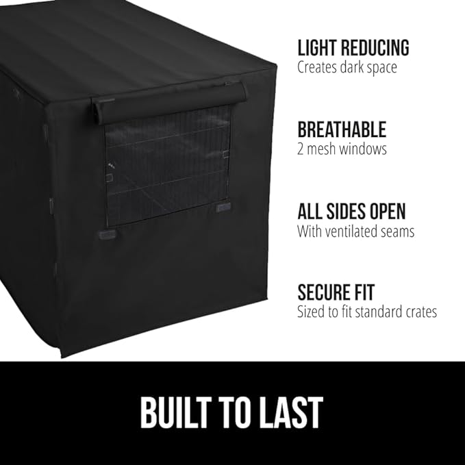 GORILLA GRIP Dog Crate Covers Compatible with Amazon Basics Dog Crates, All Sides Open, Privacy Cover Fits 36" Wire Kennel, Breathable Mesh Windows, Light Reducing Puppy Training Cage Topper, Black