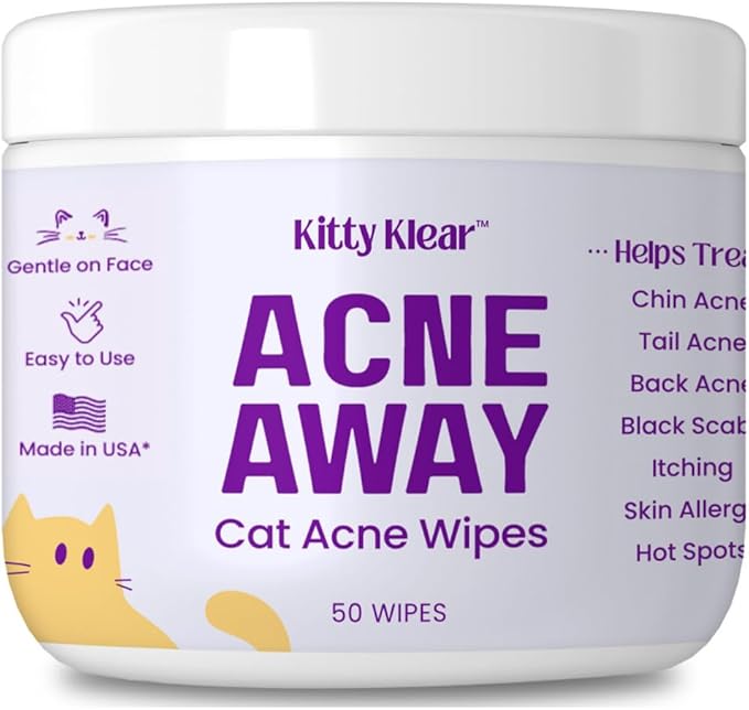 Cat Chin Acne Wipes, Feline Acne Treatment (50 Wipes), Pink