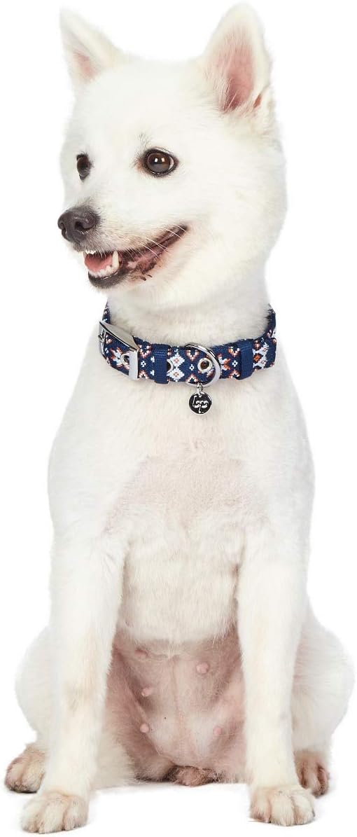 Blueberry Pet 3 Patterns Southwestern Modern Tribal Print Navy Braided Adjustable Dog Collar with Metal Buckle, Neck 13-16.5", for Medium Breed