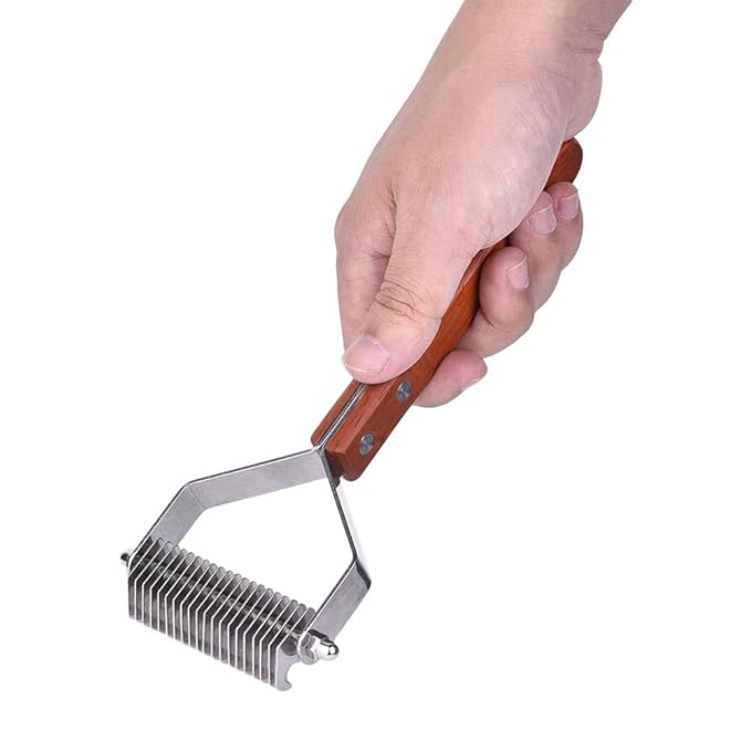 Awtang Undercoat Rake for Dogs, Cats Grooming Dematting Comb, 20 Stainless Steel Blades Wooden Handle Dog Brush