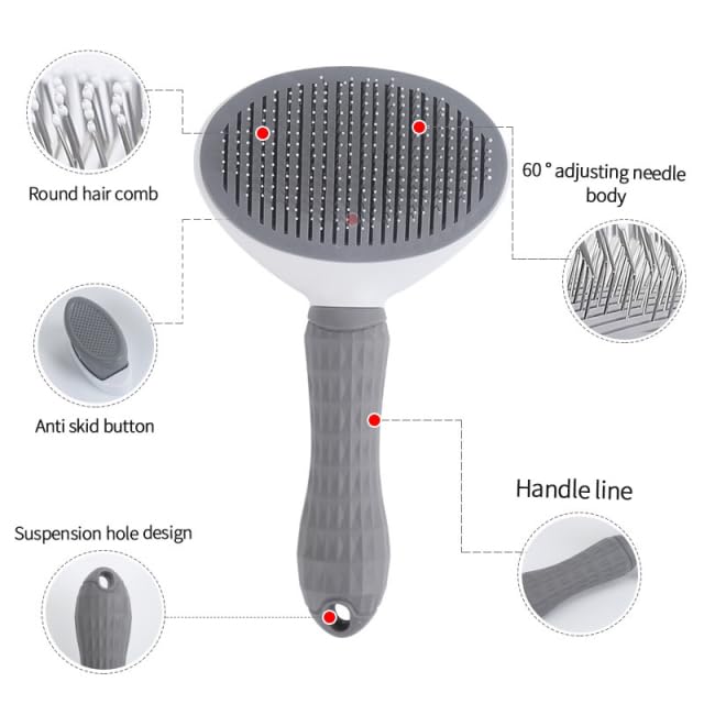 CENTROVIO Self Cleaning Slicker Brush, Dog Cat Bunny Pet Grooming Shedding Brush - Easy to Remove Loose Undercoat, Pet Massaging Tool Suitable for Pets with Long or Short Hair Gray
