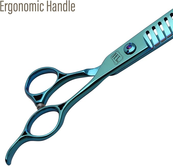 Dog Grooming Scissors: Blueish Green 7.5 inch Professional Pet Chunker Shears Made Of Japanese 440C Advanced Stainless Steel for Dogs Cats and Other Pets