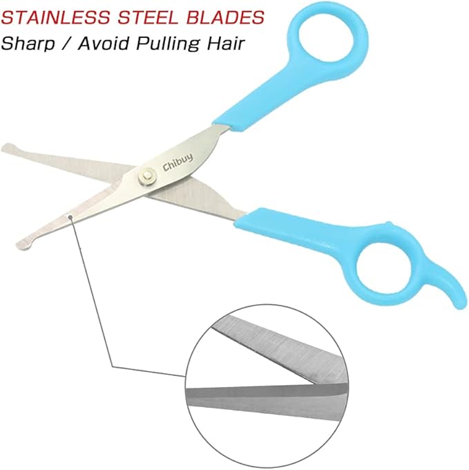 Chibuy Professional Pet Grooming Scissors with Round Tip Stainless Steel Dog Eye Cutter for Dogs and Cats, Professional Grooming Tool, Blue, Size 6.70" x 2.6" x 0.43"