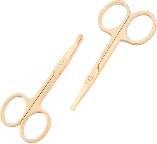 3.5 Inch Silent Pet Grooming Tiny Safety Scissors for Cats & Dogs - Quiet Alternative to Electric Clippers for Sensitive Pets (Pack Of 2 Golden-Curved+Straight)