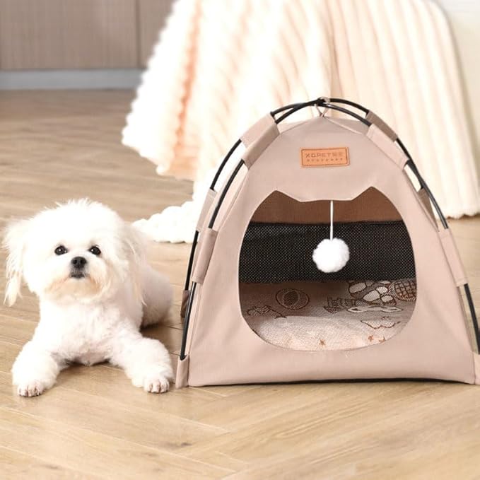 Cute Cat Teepee Cave, Cat Tent Foldable Indoor Outdoor with Thick Mat,Puppy Bed Tent,Bunny Pet Tent Teepee,Portable Dog House Teepee Tent, Cat Bed,Dog Bed Tent,Puppy Bunny,Pet Tent Teepee (Q, S)