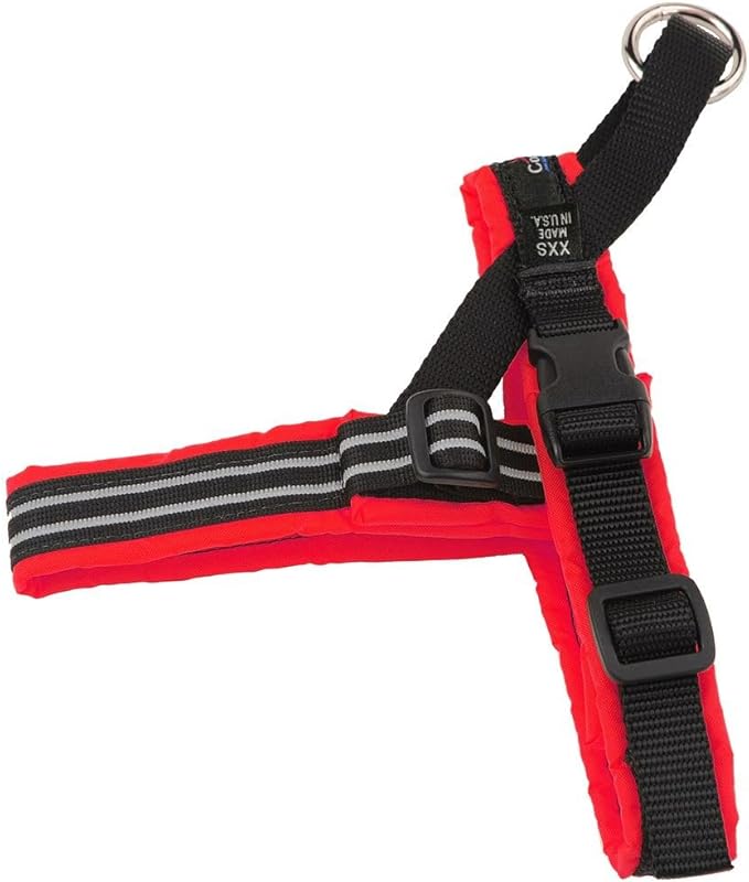 ComfortFlex Sport Harness - American Made No Pull Teacup Dog Harness - Lightweight, Padded, Reflective No Rub Harness for Walking, Running and Control - Petite, Red