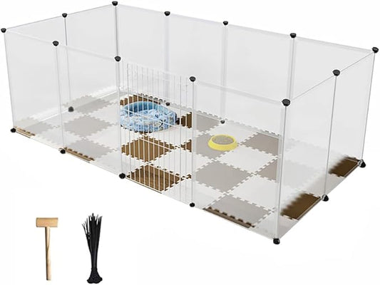 Pet Playpen for Puppy - Plastic Yard Fence Tent for Small Animals,Rabbits Puppy Kennel Cage,Portable Large Space with Transparent White 12 Panels