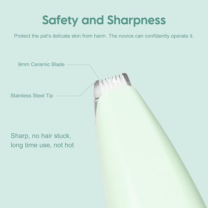 Dog Clippers for Grooming, Dog Paw Trimmer, Pet Paw Trimmer, Mini Trimmer for Dogs, Rechargeable, Low Noise for Trimming Dog Cat Hair Around Paws, Eyes, Ears, Face, Rump (Green)