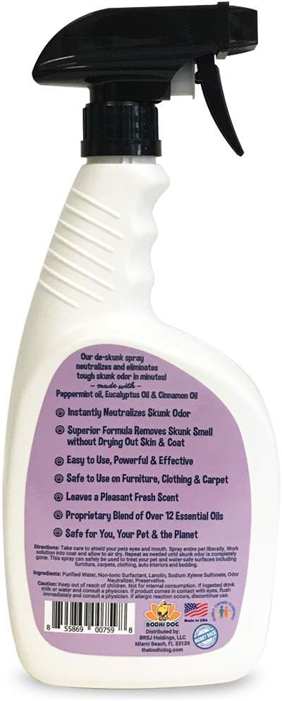 Bodhi Dog Pet Deskunk Spray Odor Eliminator- Skunk Smell Remover with Essential Oils for Dogs, Cats, Furniture, Carpet & Clothing - Safe, Non-Toxic Formula for Lasting Freshness (32 Fl Oz)