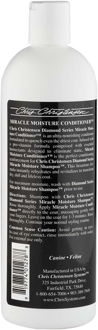 Chris Christensen Diamond Series Miracle Moisture Dog Conditioner, Groom Like a Professional, Pro-Vitamin Formula, Provides Maximum Moisture, Use on Both Dogs and Cats, Made in USA, 16 oz