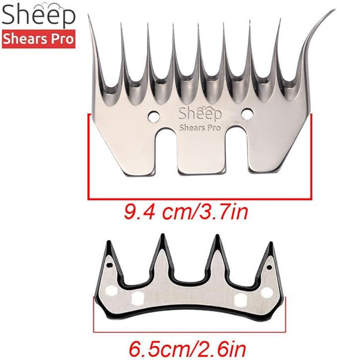 Clipper Blades 9 Tooth Curved Blade Replacement Universal Alpaca Cutter Blades Set (Blade and Cutter) with 2 x Sheep Clipper Oil Lubricant Bottles 6.8 Fl OZ (200ml)