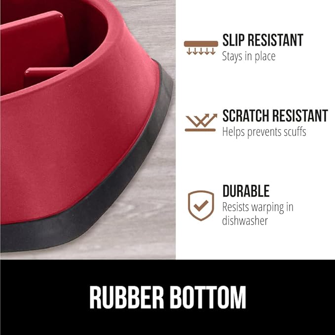 Gorilla Grip Slow Feeder Dog and Cat Bowls, Interactive Puzzle Toy for Dogs and Cats Food Training, Keeps Pets Busy and Prevents Puppy Overeating, Large, Small Breeds, 100% BPA Free, 4 Cup Red