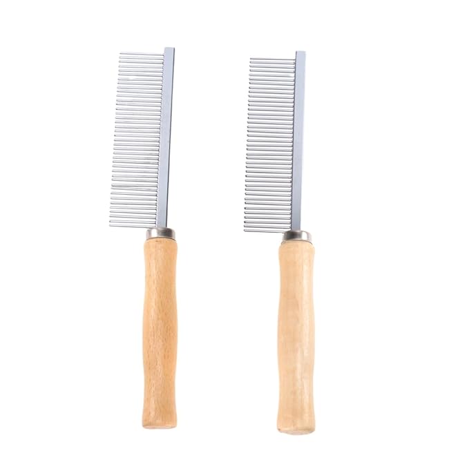 3sets Pets Dog Comb for Grooming Pet Comb Wood Handle Stainless Steel Pins Comfortable Grooming Tool 2pcs*3