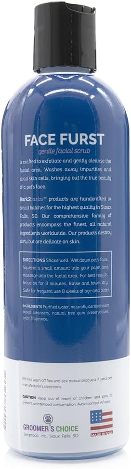 Bark2Basics Face Furst Scrub Dog Shampoo - 16 oz, Exfoliates and Gently Cleans Facial Area, Helps Remove Tear Stains, Blueberry Facial