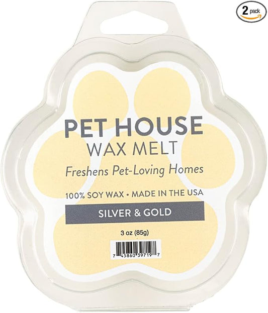 One Fur All Pet House Wax Melts - Silver & Gold Pack of 2 - Odor Eliminating, Long-Lasting Scented Wax Melts - Natural, Pet-Friendly