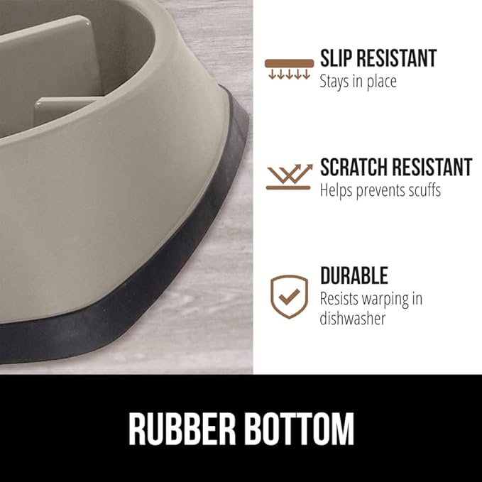 Gorilla Grip Slow Feeder Dog and Cat Bowls, Interactive Puzzle Toy for Dogs and Cats Food Training, Keeps Pets Busy and Prevents Puppy Overeating, Large, Small Breeds, 100% BPA Free, 4 Cup Beige