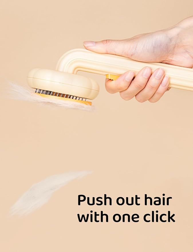 Cat Brush with Release Button, Pet Comb for Shedding and Tangles, Dog Hair Brush for Long and Short Hair, Grooming Tool for Removing Fleas and Fur Knots, Yellow ABS Plastic