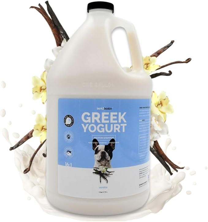 Bark2Basics Vanilla Greek Yogurt Dog Shampoo, 1 Gallon | Protein Pet Shampoo, All Natural Ingredients, Restores Moisture, Gently Repairs and Nourishes Coat, Cruelty-Free