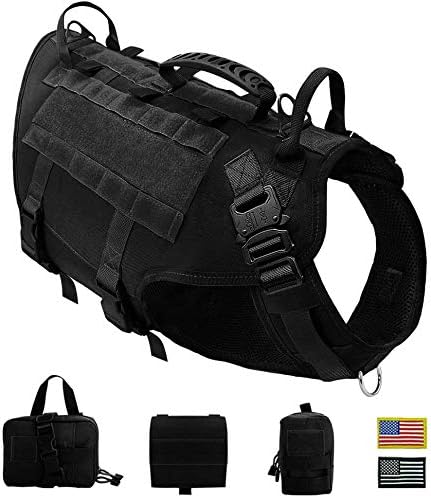 PET ARTIST Tactical Dog Harness for Hiking Training, No Pull Vest Harness for Medium Large Dogs, with Pouches and Patches Black, L