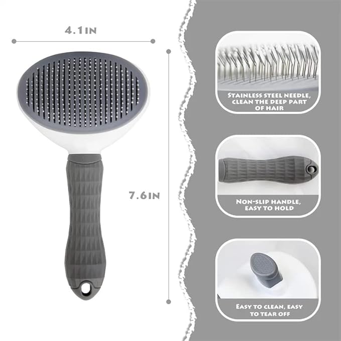 Cat Brush Remove Hair Pet Hair Removal Comb for Cats Non-slip Grooming Brush Stainless Steel Dog Combs Brushes Cat Accessories (Gray)