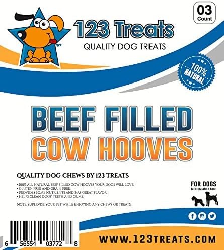 Filled Cow Hooves for Dogs, Delicious Beef Flavor, Stuffed Natural Beef Hoof Dog Chews, Tasty Treats for Dog, Made from Premium Brazilian Cattle, Pack of 3 Count