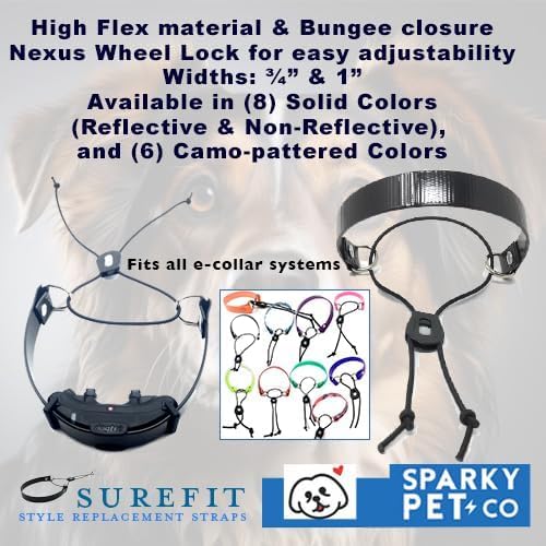 Sparky Pet Co - ECollar Replacement Strap - Bungee Dog Collar - Waterproof - Adjustable - Secure Nexus Wheel Lock - for Electronic Training & Invisible Fence Systems - 1" (Neon Orange)