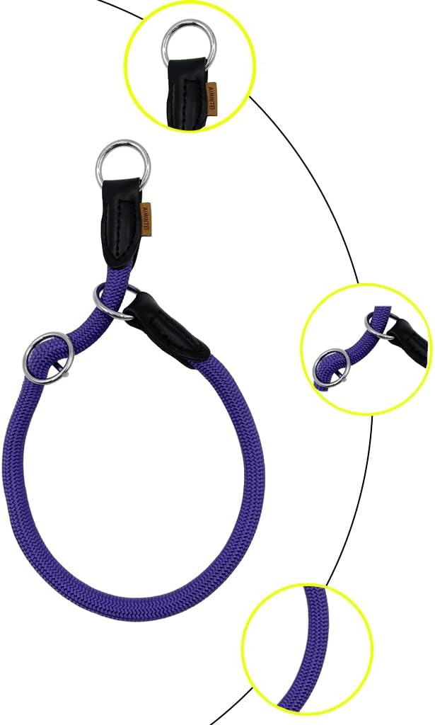 Braided Collar, Pro Training Dog Collar, No Pull Round Collar, Slip Collar with Slidable Stop Ring - Ideal for Small Medium Dogs (M- (1/3") - 18" Long, Purple)