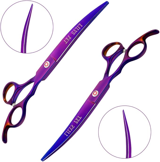 LILYS PET Professional PET DOG Grooming Coated Titanium scissors suit Cutting&Curved&Thinning shears (7.0 inches, Purple)…