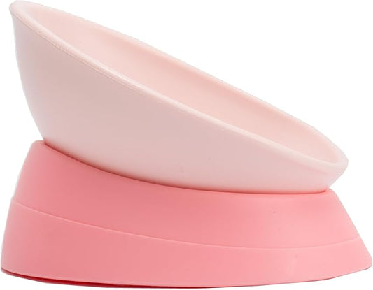 Bulldog Bowl Anti-Slip Dog Cat Dish Detachable Rubber Dog Bowl Pet Sterile Tilted Pet Feeder Slope Base (Pink, 3.5 Cup (Medium/Large Dog))