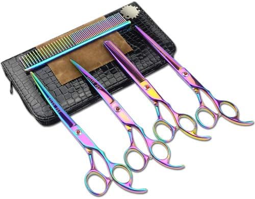 LILYS PET Professional PET DOG Grooming Coated Titanium scissors suit Cutting&Curved&Thinning shears (7.5 inches, Rainbow)…
