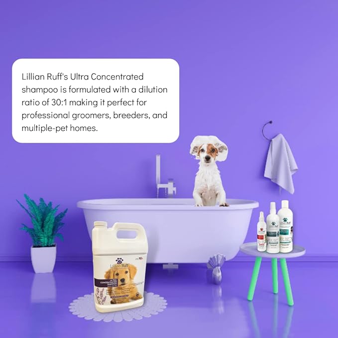Lillian Ruff High Concentrate Professional Grooming Shampoo for Dogs with Hydrating Essential Oils – 30:1 Concentration for Bathing System - Clean, Condition, & Deodorize Dry Sensitive Skin (Gallon)