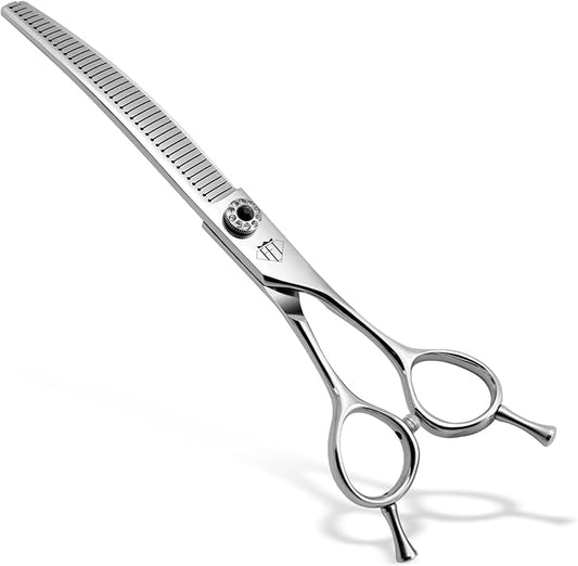 Dog Grooming Scissors: 7 inch Pet Curved Chunker Shears Made Of Japanese 440C Advanced Stainless Steel Professional Grooming Scissors for Dogs Cats and Other Pets