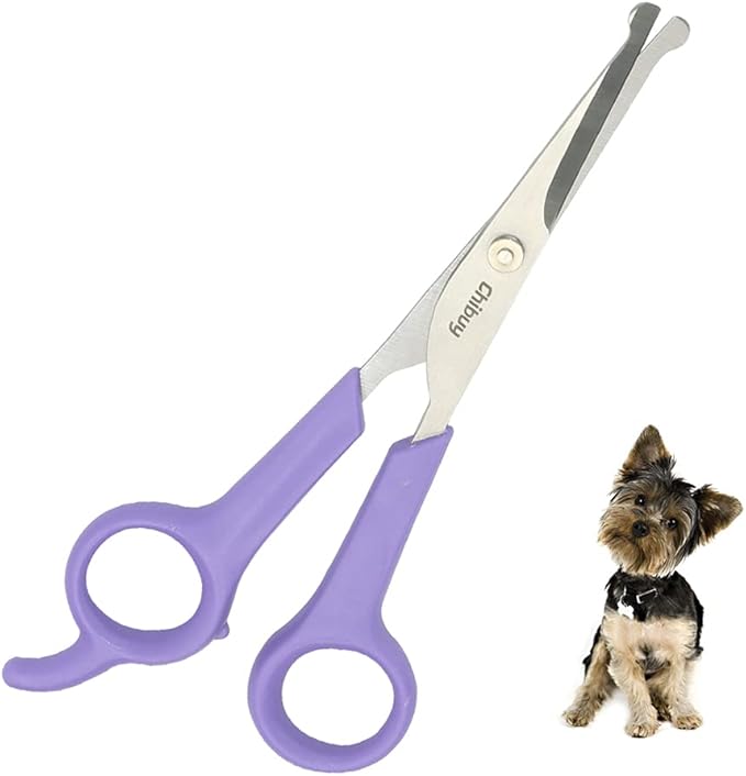 Chibuy Professional Pet Grooming Scissors with Round Tip Stainless Steel Dog Eye Cutter for Dogs and Cats, Professional Grooming Tool, Purple, Size 6.70" x 2.6" x 0.43"