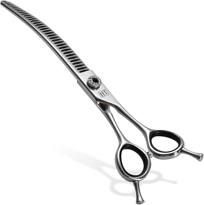 Dog Grooming Scissors: 7 inch Pet Curved Chunker Shears Made Of Japanese 440C Advanced Stainless Steel Professional Grooming Scissors for Dogs Cats and Other Pets