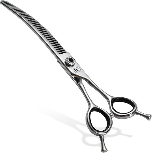 Dog Grooming Scissors: 7 inch Pet Curved Chunker Shears Made Of Japanese 440C Advanced Stainless Steel Professional Grooming Scissors for Dogs Cats and Other Pets