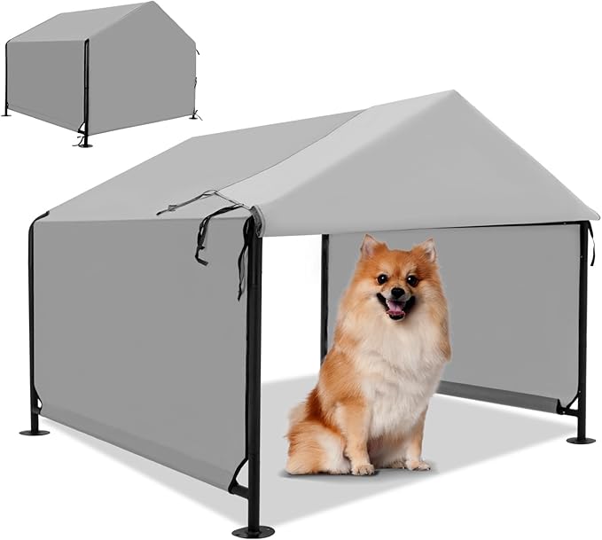 Dog Shade Shelter 2.5'x2.1'x2.1' for Small Dogs, Pet Outdoor Tent with Upgraded Doors, Outside Sun Rain Canopy Pet House for Dogs, Cats, Small Animals and Livestock, Grey