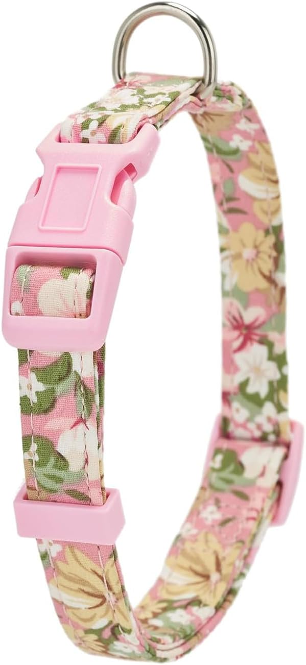 Cotton Dog Collar Soft Lightweight with Hand-Tied Knot Bow for Small Puppy Dogs.(XS, Pink Floral)