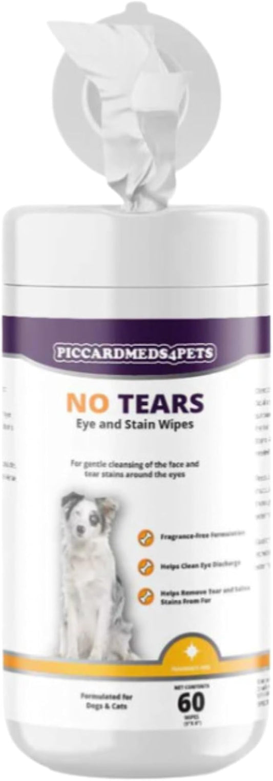 No More Tears Eye & Stain Wipes for Dogs, Cats, and Pets – Gently Removes Tear Stains, Cleanses Sensitive Areas – 60 Count