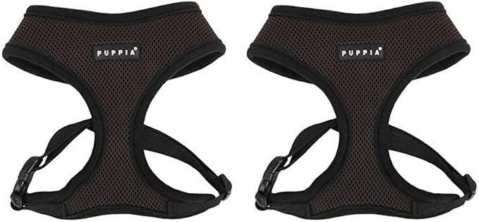 Puppia Soft Dog Harness No Choke Over-The-Head Triple Layered Breathable Mesh Adjustable Chest Belt and Quick-Release Buckle, Brown, Small (Pack of 2)