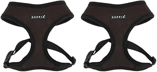 Puppia Soft Dog Harness No Choke Over-The-Head Triple Layered Breathable Mesh Adjustable Chest Belt and Quick-Release Buckle, Brown, Small (Pack of 2)