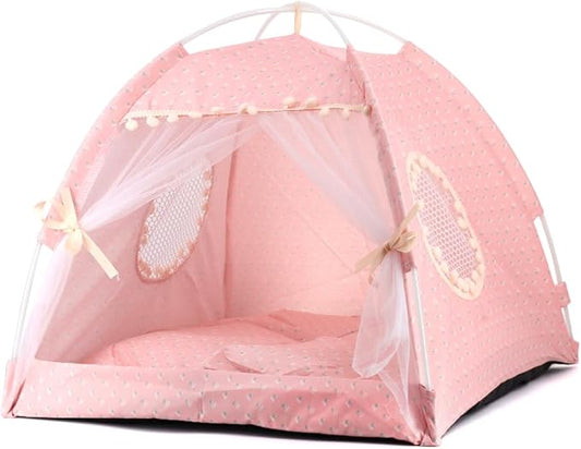 pawstrip Dog Tent Indoor Cat House Pink Puppy Bed Portable Pet Teepe Princess Dog Camping Tent Outdoor Kitten Houses Cute Bunny Nest Girl Kitty Cave (L, Light Pink)