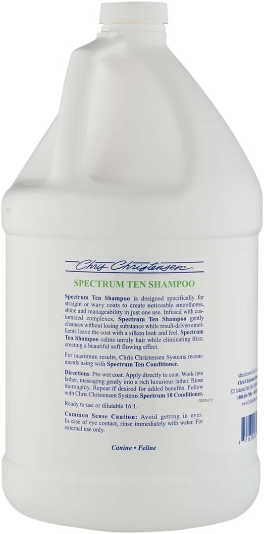 Chris Christensen Spectrum Ten Dog Shampoo, Groom Like a Professional, Gentle Cleansing, Gorgeous Shine, Made in USA, 3.8L