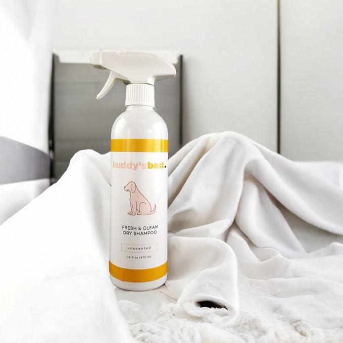 Buddy's Best Fresh & Clean Dry Shampoo for Dogs, 16 fl oz Bottle Waterless Dog Shampoo for Dog and Puppy Grooming (Unscented)