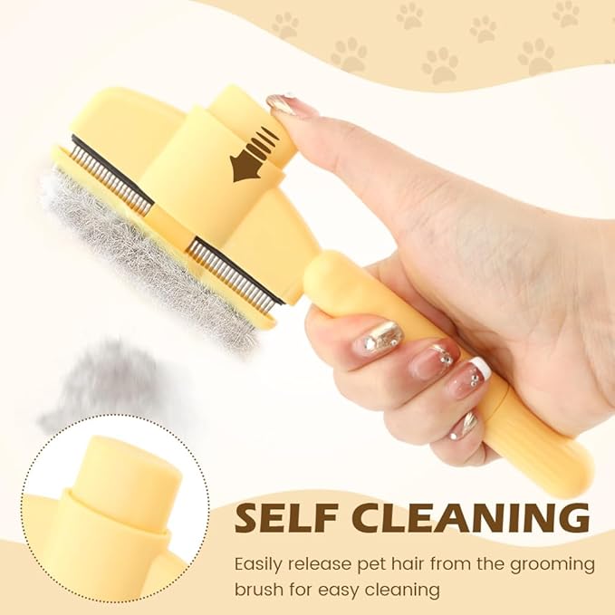 2PCS Pet Hair Removal Comb Flea Comb, Self-Cleaning Stainless Steel Grooming Brush with Release Button for Dogs Cats Short and Long Hair