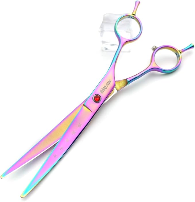 7.0in Titanium Professional Pet Grooming Scissors Set,Straight & Thinning & Curved Scissors 3pcs Set for Dog Grooming,A349 (Rainbow)