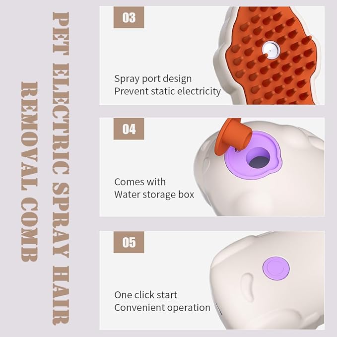 Cat Steam Brush, 3 in 1 Multifunction Steamy Spray Cleaning Shedding Comb, Dog Removal Grooming Brush (2PCS White)