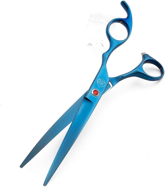 Moontay Professional 7.0" Dog Grooming Scissors Set, 4-pieces Straight, Upward Curved, Downward Curved, Thinning/Blending Shears for Dog, Cat and Pets, JP Stainless Steel, Blue