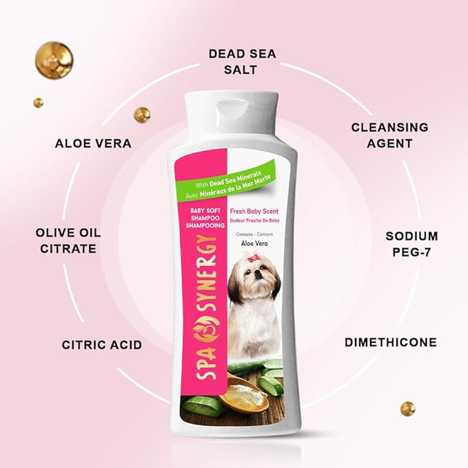 Pet Dog Shampoo Natural Dead Sea Mineral Rich, Aloe Vera, Moisturizing, Hydrating, Anti-Irritant, Fresh Baby Powder Scent – Baby Soft - (1) Bottle 16.5 FL OZ